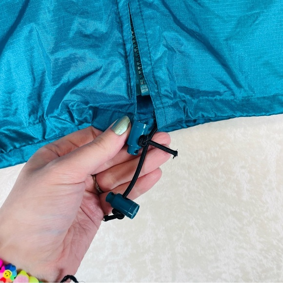 Retro 80s-90s Eddie Bauer men’s windbreaker jacket teal blue large fold up hood - Picture 9 of 13